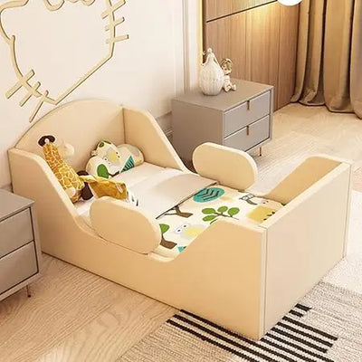 Toddler Bed Round, Toddler Bed with Rail and round Headboard, Standard Crib Size Toddler Upholstered Bed for Children 18 Months