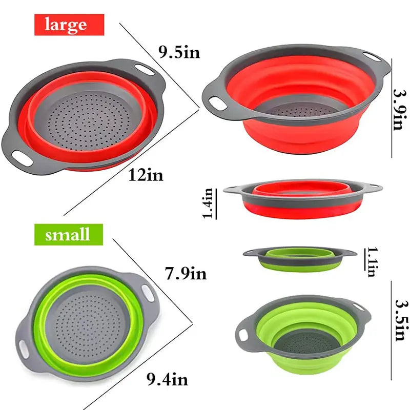 Round Collapsible Colander Silicone Kitchen Fruit Vegetable Washing Basket Strainer Foldable Drainer Kitchen Gadgets Tools