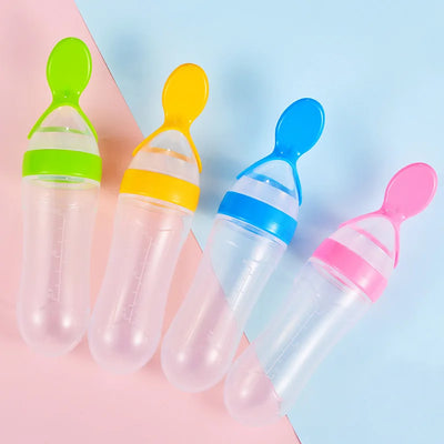 Baby Silicone Squeezing Feeding Bottle Newborn Baby Training Spoon Infant Cereal Food Supplement Feeder Bbay Safe Tableware