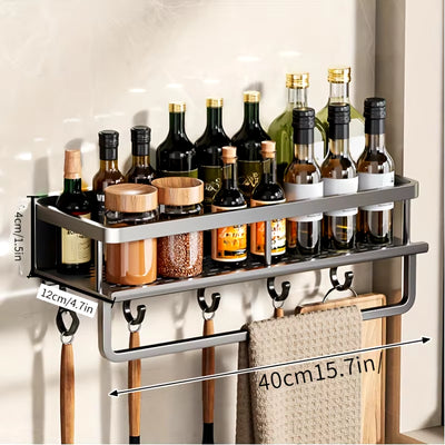 Aluminum Wall-Mounted Shelf Multifunctional Kitchen Spice Storage Rack Kitchen Space Management Solution Kitchen Accessories