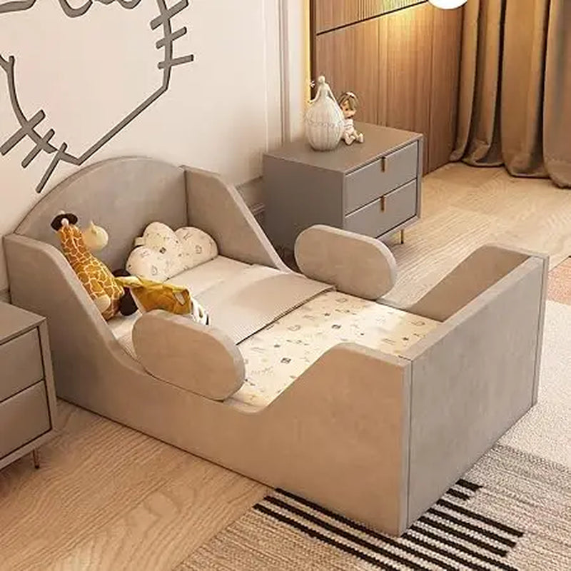 Toddler Bed Round, Toddler Bed with Rail and round Headboard, Standard Crib Size Toddler Upholstered Bed for Children 18 Months