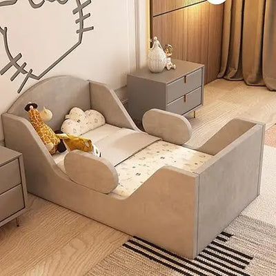 Toddler Bed Round, Toddler Bed with Rail and round Headboard, Standard Crib Size Toddler Upholstered Bed for Children 18 Months