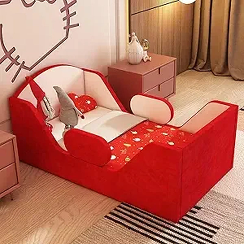 Toddler Bed Round, Toddler Bed with Rail and round Headboard, Standard Crib Size Toddler Upholstered Bed for Children 18 Months