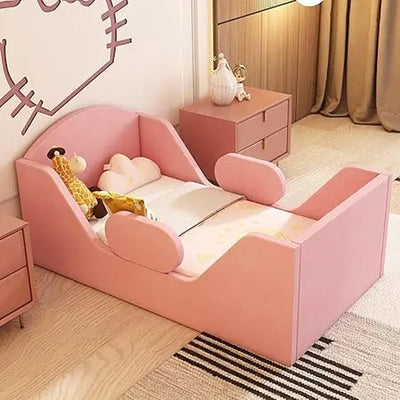 Toddler Bed Round, Toddler Bed with Rail and round Headboard, Standard Crib Size Toddler Upholstered Bed for Children 18 Months