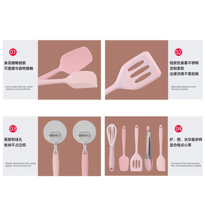 5Pcs Silicone Cooking Utensils Set Non-Stick Bread Dessert Cake Spatula Cooking Shovel Whisk Oil Brush Flexible Kitchen Utensils