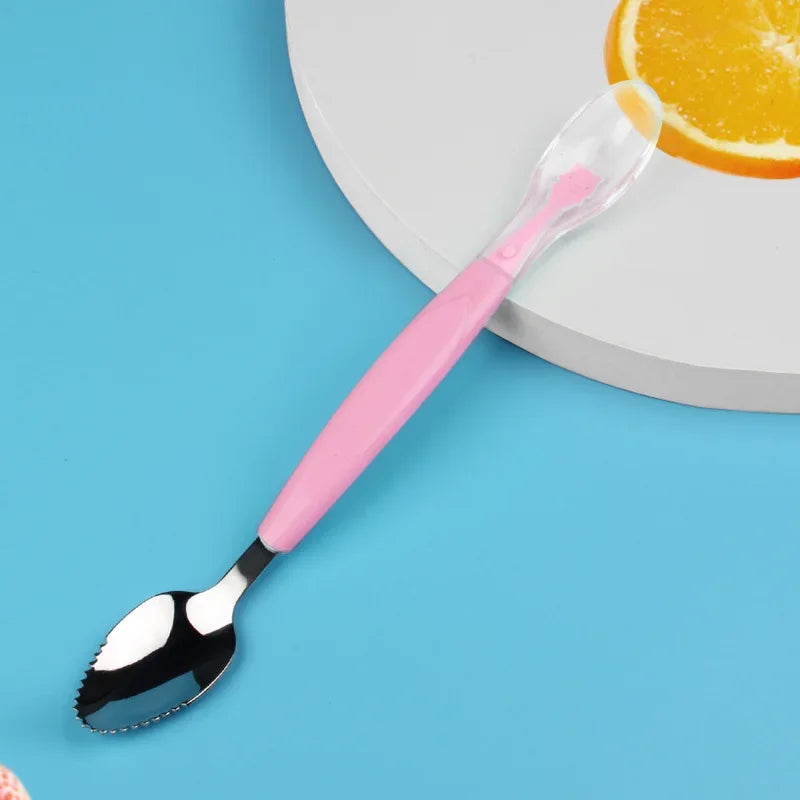 Fruit Scraping Mud Spoon Baby Food Feeding Spoon Two Heads Soft Silicone Easy to Eat Fruit Spoon Baby Feeder Utensils Supplies