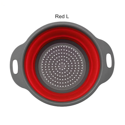 Round Collapsible Colander Silicone Kitchen Fruit Vegetable Washing Basket Strainer Foldable Drainer Kitchen Gadgets Tools