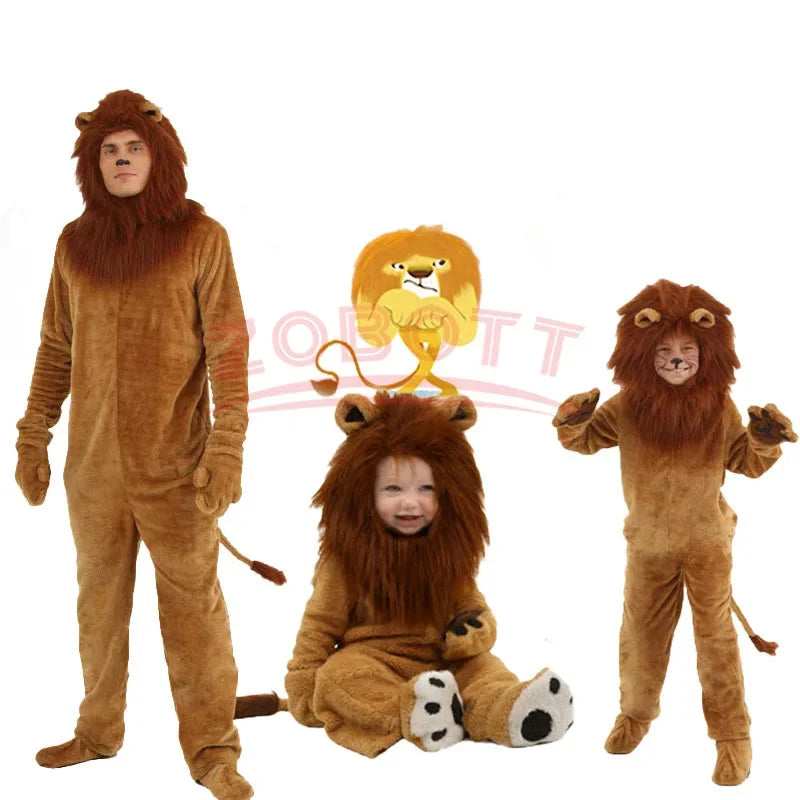 Lion King Costume Kids Adult Animal Halloween Carnival Party Furry Cosplay Costume Baby Child Fancy Movie Role Play Jumpsuit