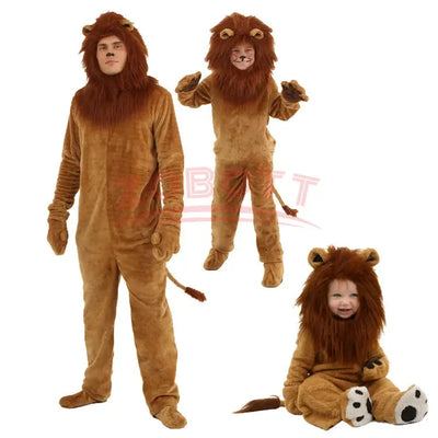 Lion King Costume Kids Adult Animal Halloween Carnival Party Furry Cosplay Costume Baby Child Fancy Movie Role Play Jumpsuit