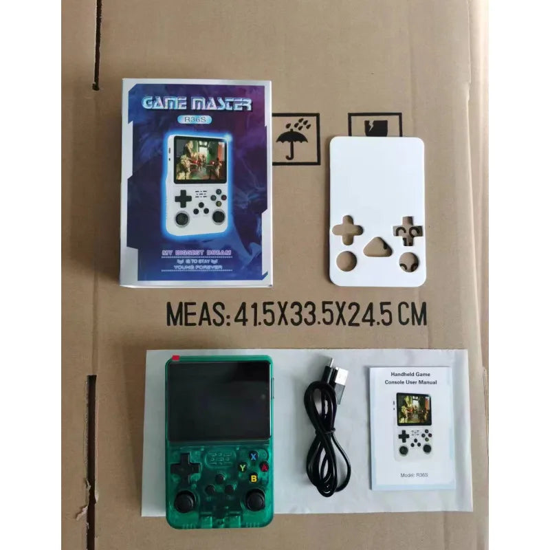 R36S Handheld Game Console 3.5-Inch Retro Handheld Video Games Consoles 64GB Built-In 15000 Games Blue Color and Green Color