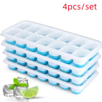 4Pcs/Set Cubetray Stackable 14 Grid Silicone Ice Mold with Removable Lid Easy-Release for Cocktail Freezer Kitchen Tools