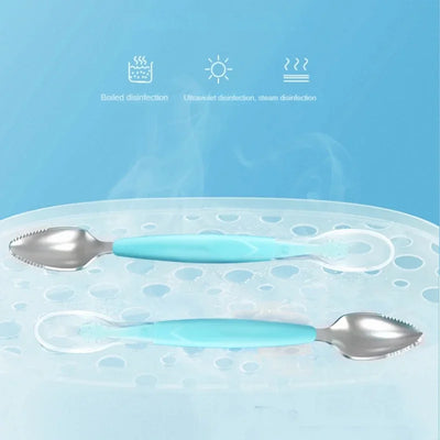 Fruit Scraping Mud Spoon Baby Food Feeding Spoon Two Heads Soft Silicone Easy to Eat Fruit Spoon Baby Feeder Utensils Supplies